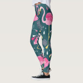 フラミンゴの花：暗いグラフィックシームレス。 レギンス (左)
