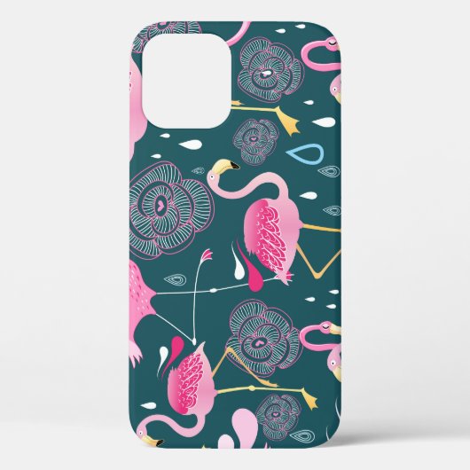 フラミンゴの花：暗いグラフィックシームレス。 Case-Mate iPhoneケース (裏面)