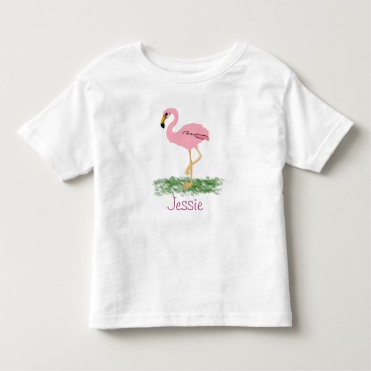 フラミンゴの草のパーソナライズされた中 トドラーTシャツ (正面)