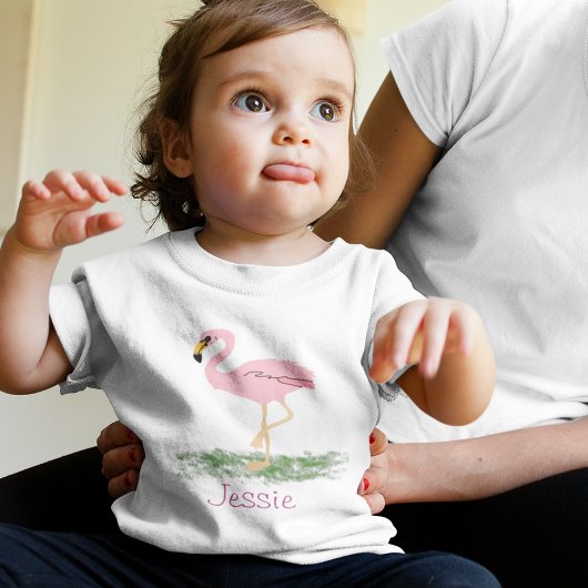 フラミンゴの草のパーソナライズされた中 トドラーTシャツ