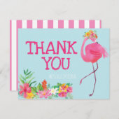 フラミンゴの誕生会のサンキューカードの夏のピンク サンキューカード (正面/裏面)