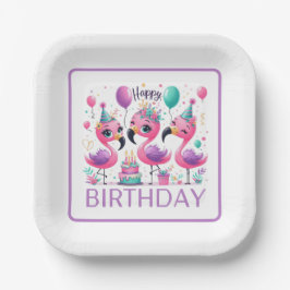 フラミンゴの誕生日おめでとう ペーパープレート