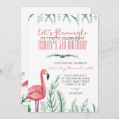 フラミンゴの誕生日のパーティの招待状 招待状 (正面/裏面)