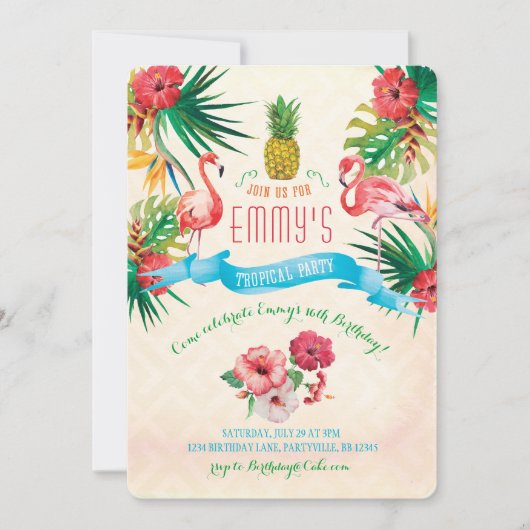 フラミンゴの誕生日の招待状 招待状 (正面)