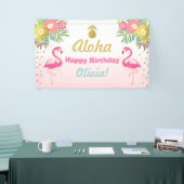 フラミンゴの誕生日の旗の熱帯ルアウ(ハワイ式宴会)のパイナップル 横断幕 (トレードショー)