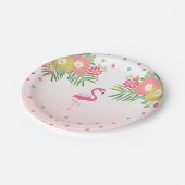 フラミンゴの誕生日の紙皿の熱帯ルアウ（ハワイ式宴会） ペーパープレート (アングル)