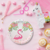 フラミンゴの誕生日の紙皿の熱帯ルアウ（ハワイ式宴会） ペーパープレート (パーティー)