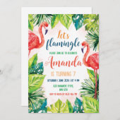 フラミンゴの誕生日パーティーの招待状レッツフラミングル 招待状 (正面/裏面)