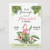 フラミンゴの誕生日パーティーの招待状レッツフラミングル 招待状 (正面/裏面)