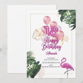 フラミンゴの誕生日パーティー招待状 18歳の誕生日 招待状 (正面/裏面)