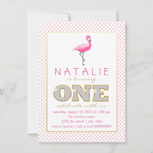 フラミンゴの誕生日パーティー 招待状 (正面)
