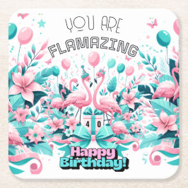 フラミンゴの誕生日用コースター スクエアペーパーコースター