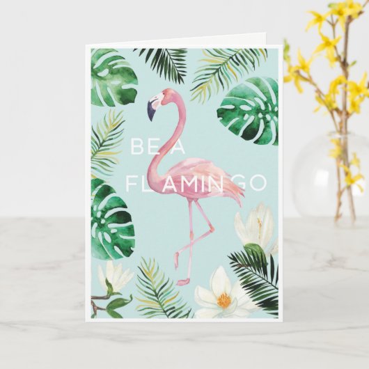 フラミンゴの誕生日 カード (黄色い花)