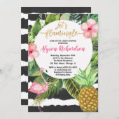 フラミンゴの赤ちゃんシャワー、ピンクの金ゴールドブラック熱帯 招待状 (正面/裏面)