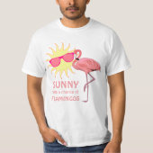 フラミンゴの面白いビーチ天気予報 Tシャツ (正面)