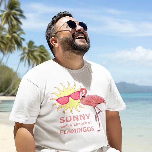 フラミンゴの面白いビーチ天気予報 Tシャツ