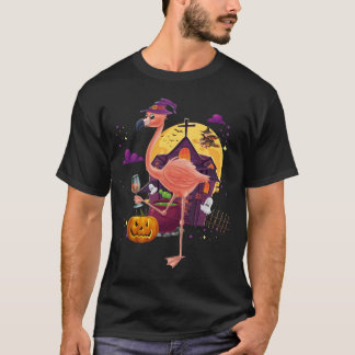 フラミンゴの魔法使いのワインのカボチャハロウィンのピンクの衣裳 Tシャツ