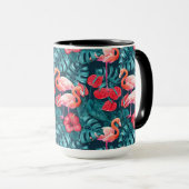 フラミンゴの鳥と熱帯の庭の水彩 マグカップ (正面右)