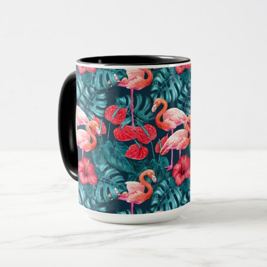 フラミンゴの鳥と熱帯の庭の水彩 マグカップ (正面左)