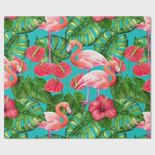 フラミンゴの鳥と熱帯の庭の水彩 ラッピングペーパー (フラット)