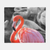 フラミンゴの鳥写真 フリースブランケット (正面(横))