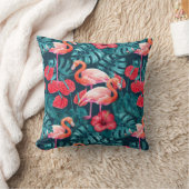 フラミンゴの鳥類と熱帯の庭水の色 クッション (ブランケット)