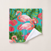 フラミンゴの鳥類と熱帯の庭水の色 バスタオルセット (ウォッシュタオル)