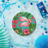 フラミンゴの鳥類と熱帯の庭水の色 ペーパープレート (パーティー)