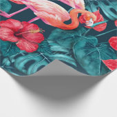 フラミンゴの鳥類と熱帯の庭水の色 ラッピングペーパー (角)