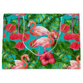 フラミンゴの鳥類と熱帯の庭水の色 ラージペーパーバッグ (正面)