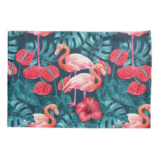 フラミンゴの鳥類と熱帯の庭水の色 枕カバー (裏面)