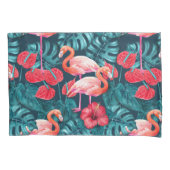 フラミンゴの鳥類と熱帯の庭水の色 枕カバー (正面)