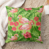 フラミンゴの鳥類と熱帯植物 クッション (ブランケット)