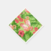 フラミンゴの鳥類と熱帯植物 スタンダードカクテルナプキン (角)