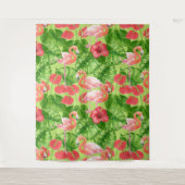 フラミンゴの鳥類と熱帯植物 タペストリー (正面)