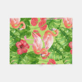 フラミンゴの鳥類と熱帯植物 フリースブランケット (正面(横))