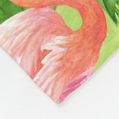 フラミンゴの鳥類と熱帯植物 フリースブランケット (角)