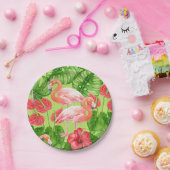 フラミンゴの鳥類と熱帯植物 ペーパープレート (パーティー)