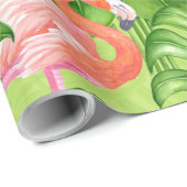 フラミンゴの鳥類と熱帯植物 ラッピングペーパー (ロールコーナー)