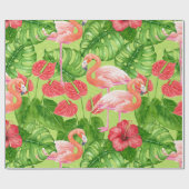 フラミンゴの鳥類と熱帯植物 ラッピングペーパー (フラット)