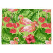 フラミンゴの鳥類と熱帯植物 ラージペーパーバッグ (裏面)