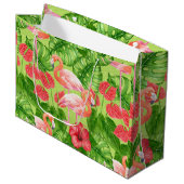 フラミンゴの鳥類と熱帯植物 ラージペーパーバッグ (正面アングル)