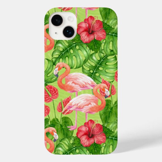 フラミンゴの鳥類と熱帯植物 Case-Mate iPhoneケース (裏面)