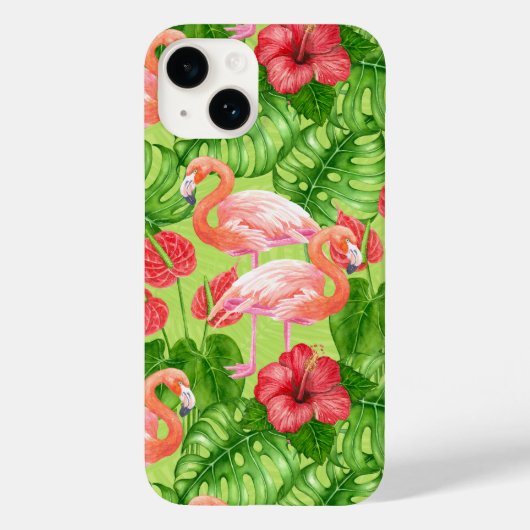 フラミンゴの鳥類と熱帯植物 Case-Mate iPhoneケース (裏面)