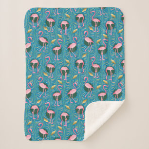 フラミンゴの鳥20s Decoのシダはピンクのティール(緑がかった色)を模造 シェルパブランケット