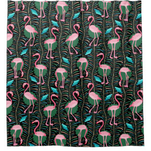 フラミンゴの鳥20s Decoのシダは黒いピンクを模造します シャワーカーテン