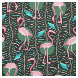 フラミンゴの鳥20s Decoのシダは黒い緑を模造します ファブリック
