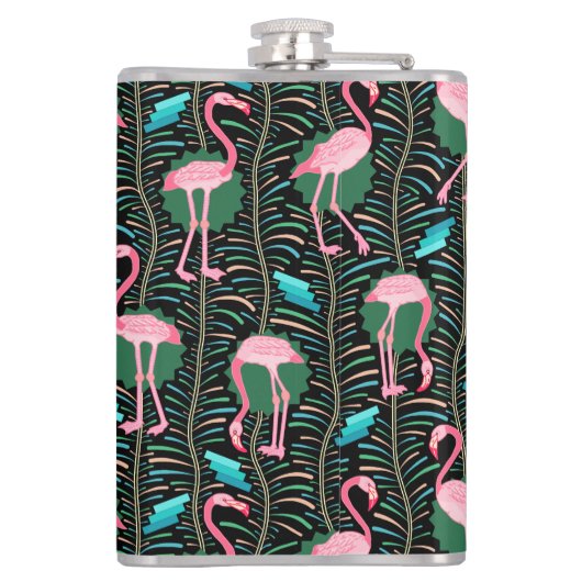 フラミンゴの鳥20s Decoのシダは黒い緑を模造します フラスク (裏面)