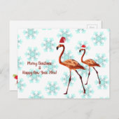 フラミンゴの鳥 クリスマス・新年のグリーティングカード ポストカード (正面/裏面)