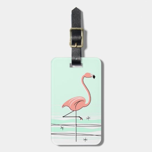 フラミンゴの「文字」の荷物のラベルの緑 ラゲッジタグ (正面縦)